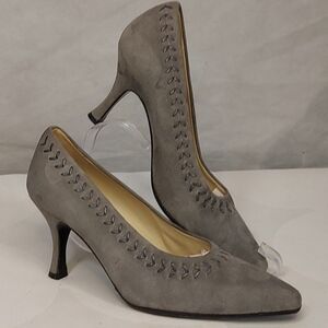 Bally Jackie Gray Suede Patent Leather Accent Shoe 6M Made in Italy AD